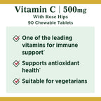 Nature's Bounty Vitamin C 500 mg with Rose Hips Chewable Tablets Orange Flavor (Pack of 2 x 90)