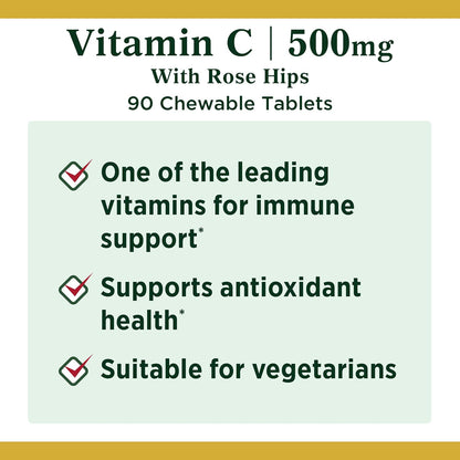Nature's Bounty Vitamina C 500 mg con Rosa Mosqueta Comprimidos Masticables Sabor Naranja (Envase de 2 x 90) – Image 3