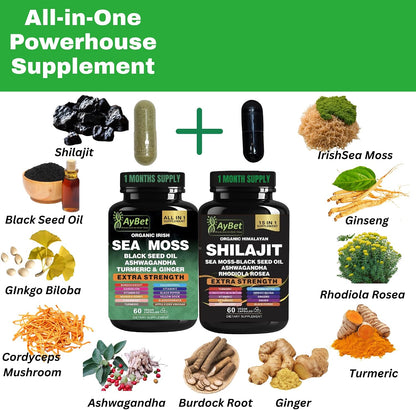 AyBet Sea Moss y Shilajit del Himalaya – Fórmula Herbal 22 en 1 con Ashwagandha, Cúrcuma, Jengibre – Minerales y – Image 2