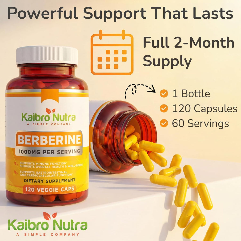 Berberina HCL 1000mg - Suplemento de Berberina, Vegano y Sin Gluten (120 Cápsulas)