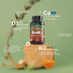 EarthNutri Vitamina D3 + K2 5000 UI con MenaQ7 y Aquamin