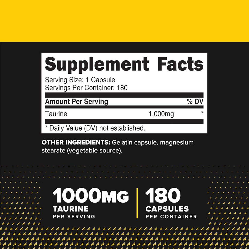 Primaforce Taurina 1000mg Cápsulas, 180 Cápsulas, Suplemento No OGM y Sin Gluten