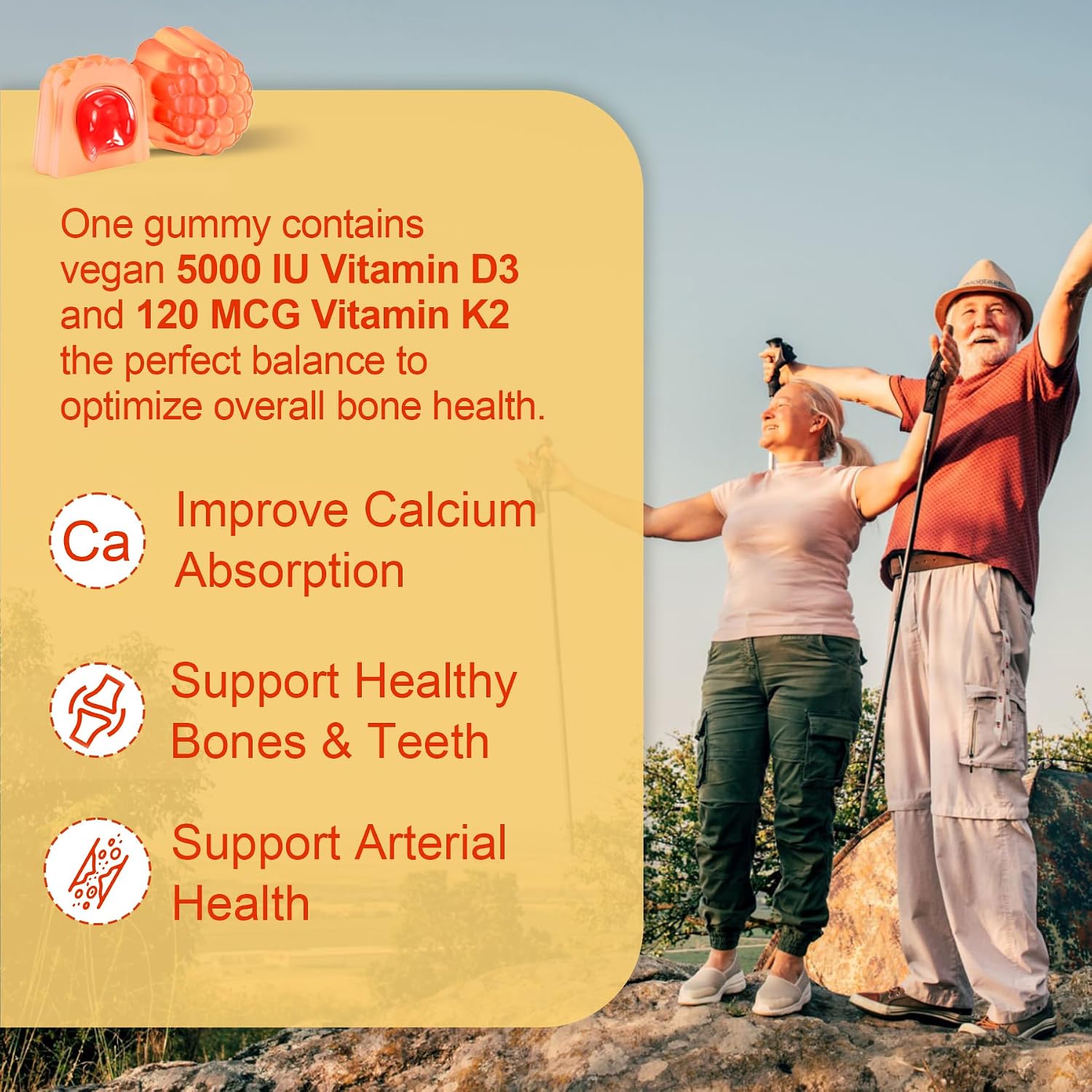 NEVISS Gummies Vitamina D3 5000IU + K2 MK-7 120mcg - Sin Azúcar, Vegano, con Complejo B y Zinc
