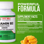 Vitamina B2 Riboflavina 400mg con Magnesio – 60 Cápsulas Veganas para el Alivio de Migrañas
