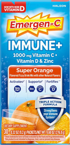 Emergen-C Immune+ Triple Action Immune Support Powder, BetaVia®, 1000mg Vitamin C, B Vitamins, Vitamin D, and Antioxidants, Super Orange – 30 Count