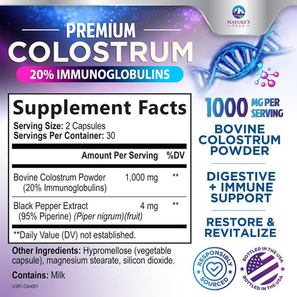Nature's Peak Calostro Bovino 1000mg con 20% IgG - 60 Cápsulas – Image 2