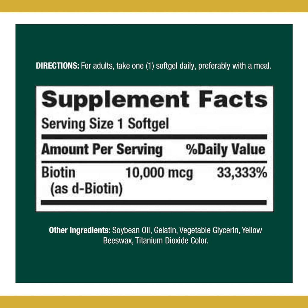 Nature's Bounty Biotina 10.000 mcg, 120 Cápsulas Blandas de Liberación Rápida (Paquete de 10)