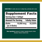 Nature's Bounty Biotina 10.000 mcg, 120 Cápsulas Blandas de Liberación Rápida (Paquete de 10)