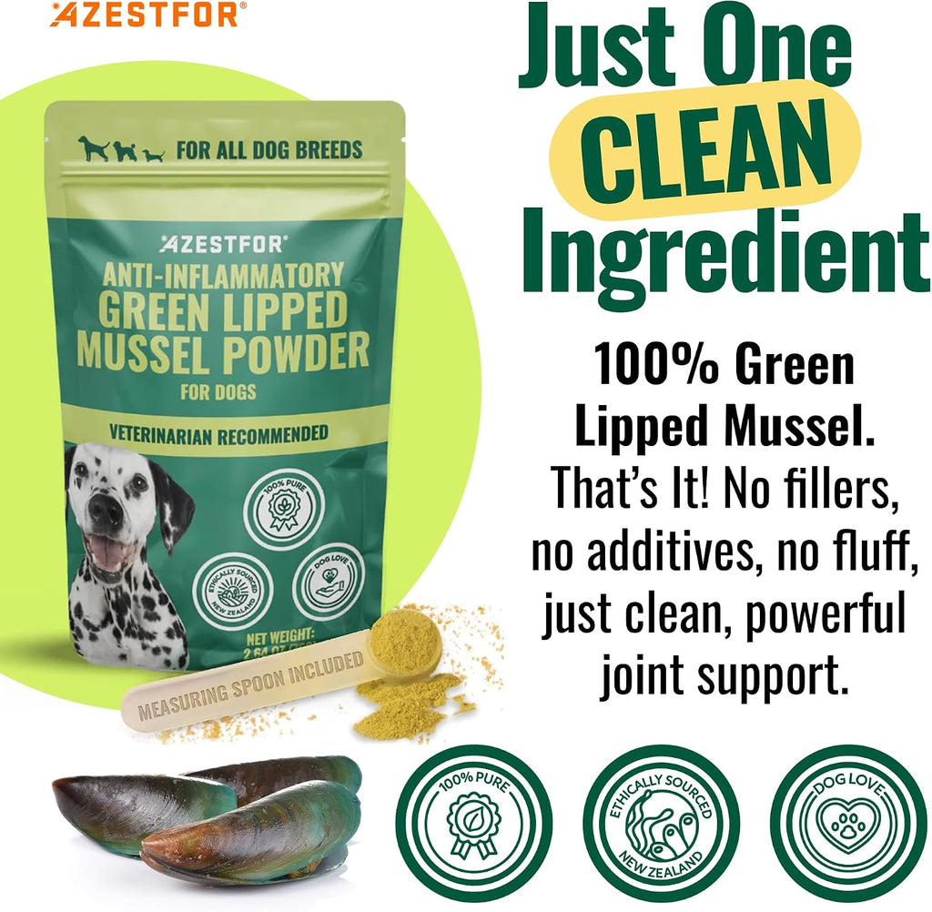 Azestfor Polvo de Mejillón de Labio Verde Antiinflamatorio para Perros
