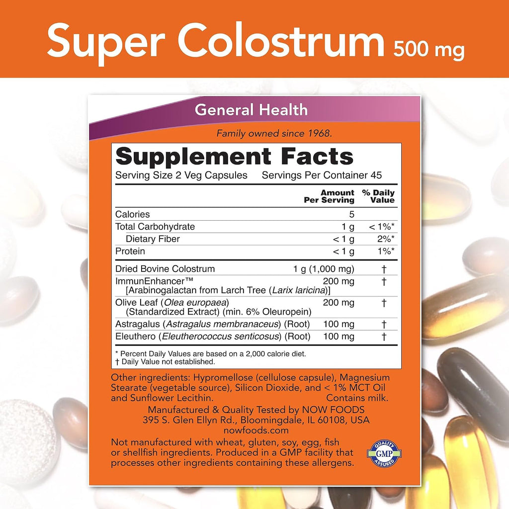Super Colostrum 500 mg – 90 Cápsulas Veganas – NOW Foods
