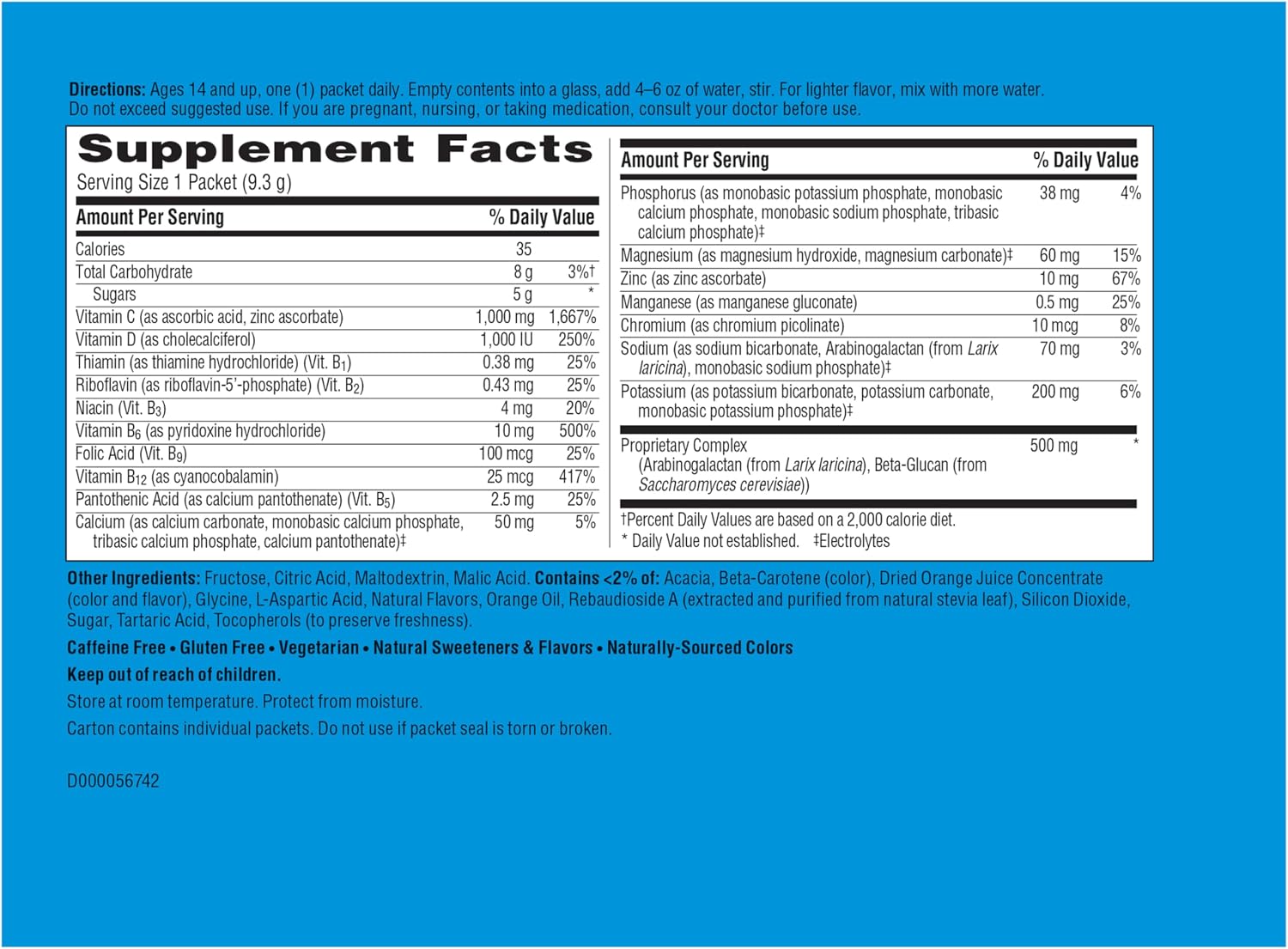Emergen-C Immune+ Triple Action - Polvo para Soporte Inmunitario con BetaVia, Vitamina C, Vitaminas B, Vitamina D y Antioxidantes, Sabor Naranja - 50 Sobres