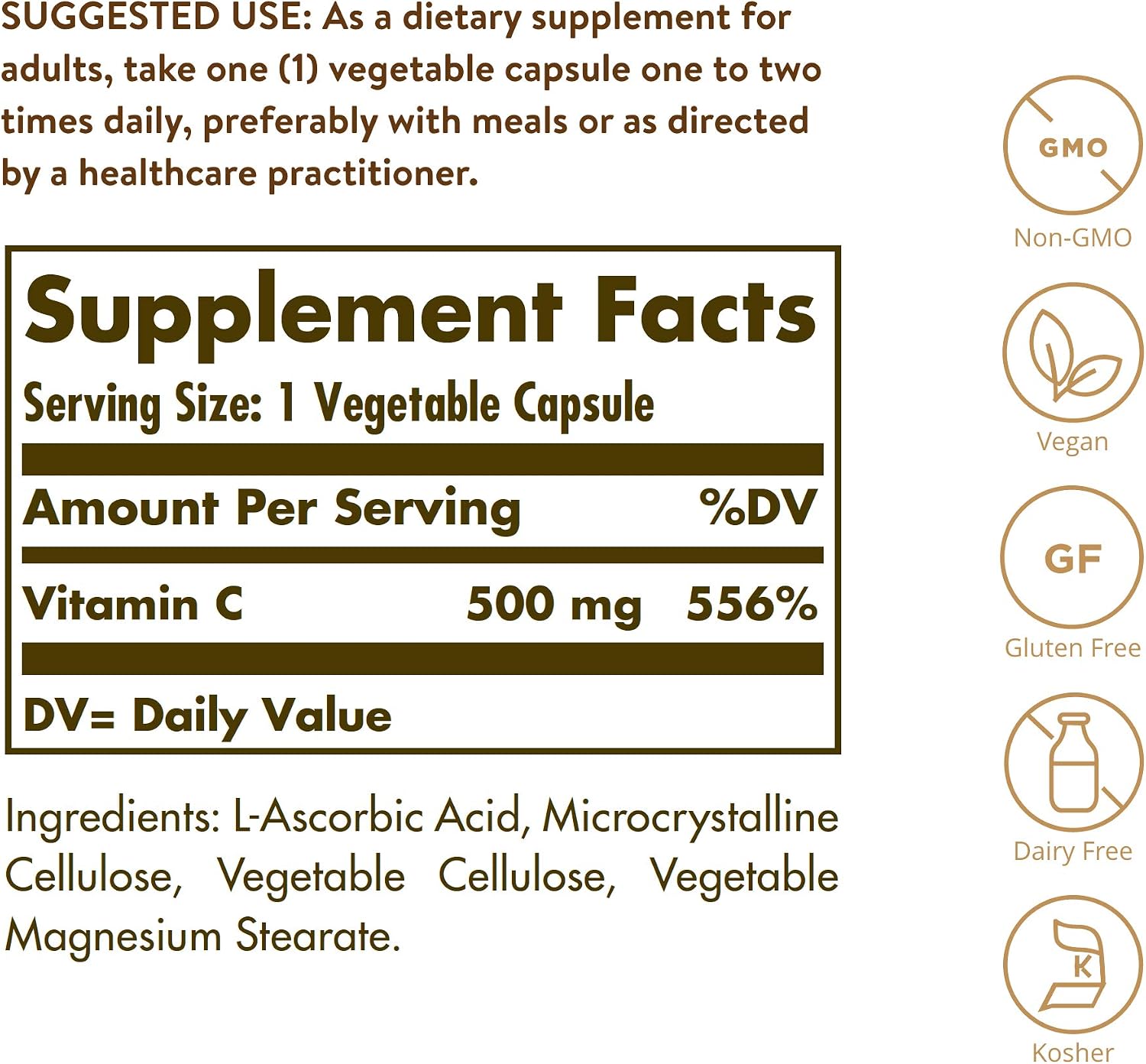 Solgar Vitamin C 500 mg, 250 Vegetable Capsules