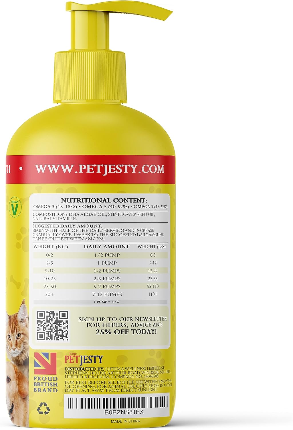 PetJesty Pure Omega 3 Oil - Suplemento Líquido de Omega 3 Vegano para Perros y Gatos (780 ml)