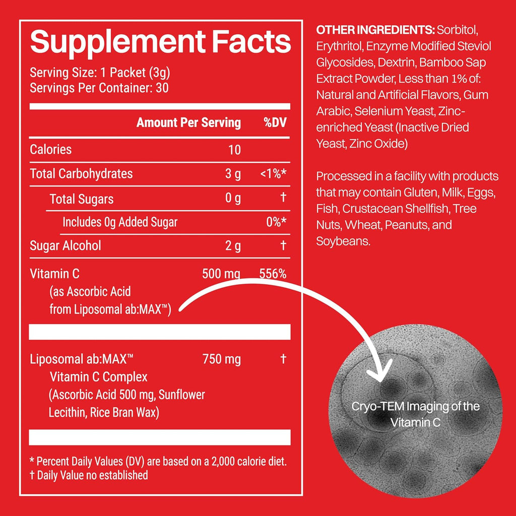 Haroutine Vitamina C Liposomal en Sobres, 500 mg por Stick, Sabor Tropical Sin Azúcar, 30 Unidades