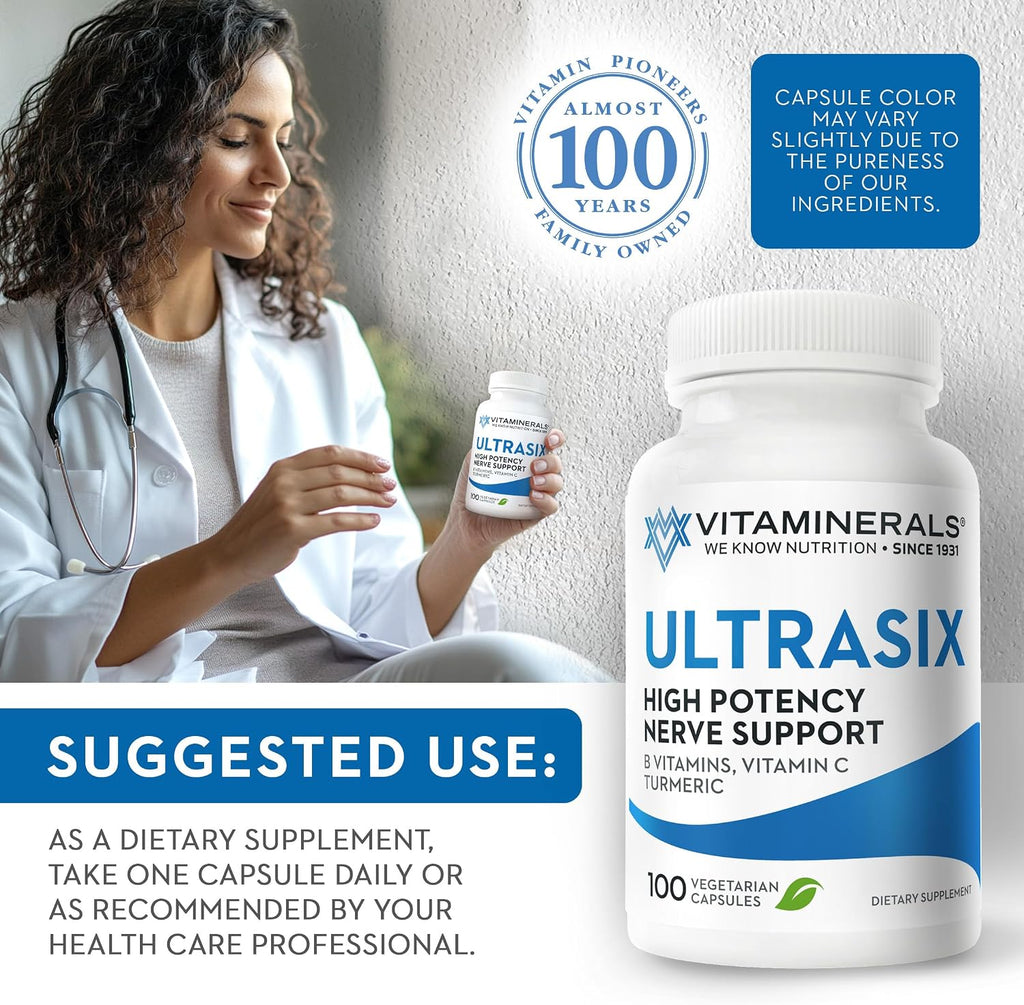 Vitaminerals 56 Ultrasix® Nervio | Energía | Apoyo Inmunológico | Vitaminas B | Cúrcuma | 100 Cápsulas Vegetales
