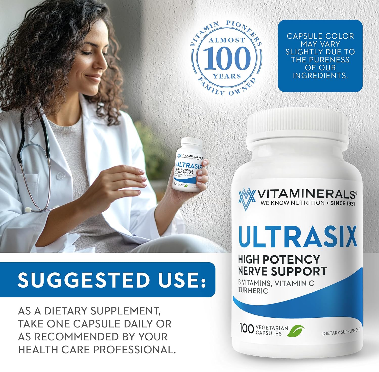 Vitaminerals 56 Ultrasix® Nervio | Energía | Apoyo Inmunológico | Vitaminas B | Cúrcuma | 100 Cápsulas Vegetales