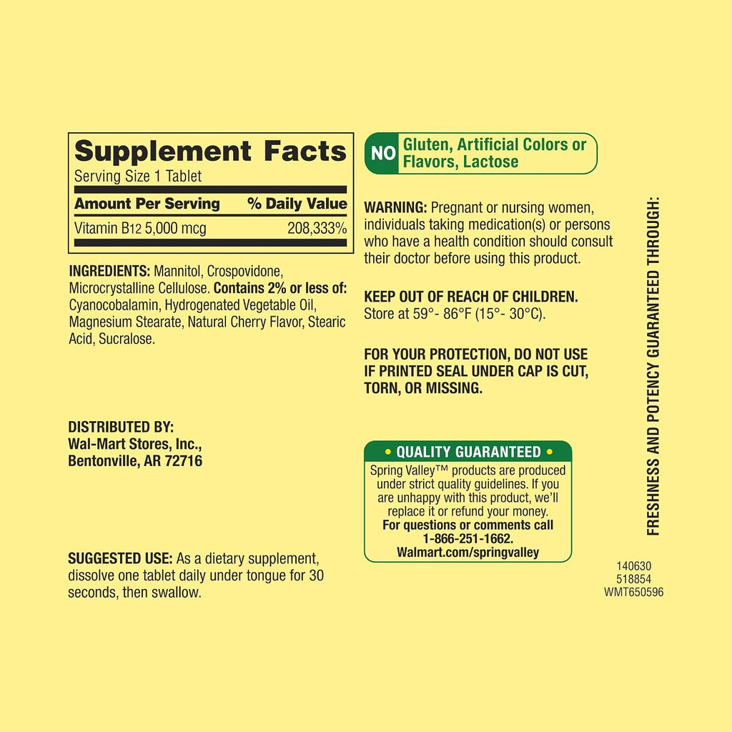Spring Valley Vitamina B12 5000 mcg 300 comprimidos de disolución rápida