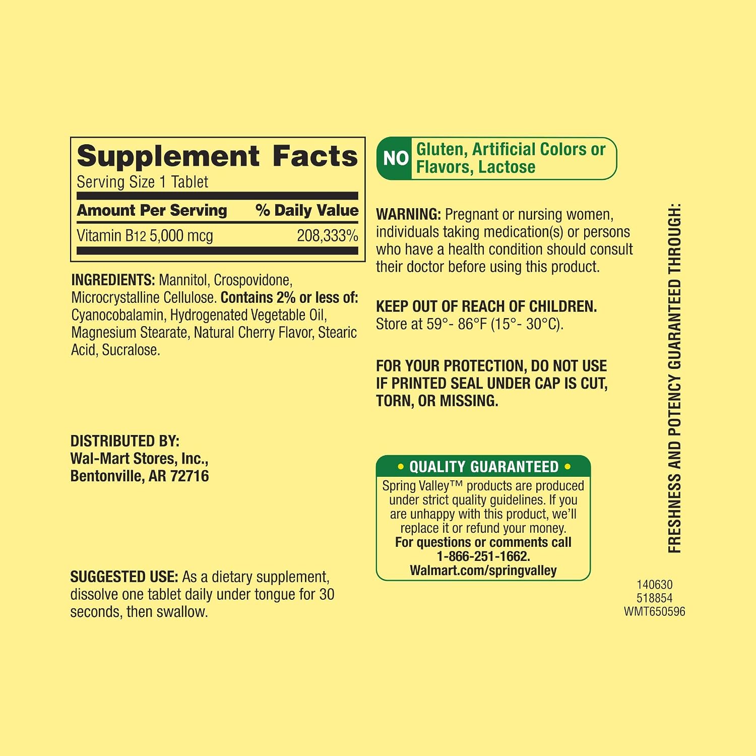 Spring Valley Vitamina B12 5000 mcg 300 comprimidos de disolución rápida