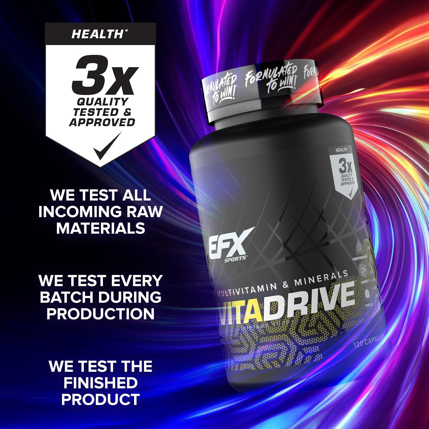 EFX Sports Vita Drive | Multivitamínico para Atletas | Complejo de Vitaminas, Minerales, Micronutrientes y Antioxidantes | 30 Servicios, 120 Cápsulas
