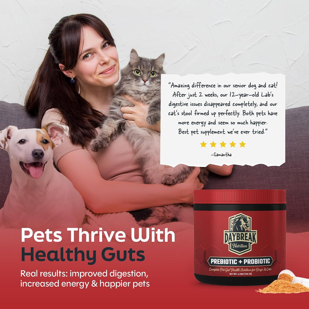 Daybreak Nutrition Probióticos para Perros y Gatos - 6 Mil Millones UFC con Prebióticos - 30 Días