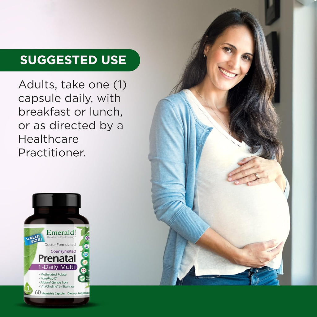 EMERALD LABS Prenatal 1-Daily Multi - Multivitamínico prenatal con folato metilado, hierro y mezcla de alimentos integrales - 60 cápsulas vegetales