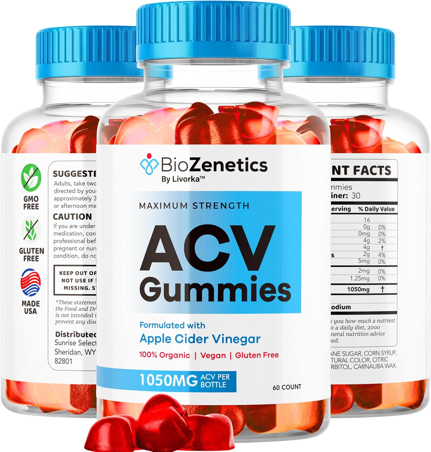 BioZenetics Gominolas de Vinagre de Manzana (ACV) 1050mg, Complemento Alimenticio Natural, 60 Gominolas para 1 Mes
