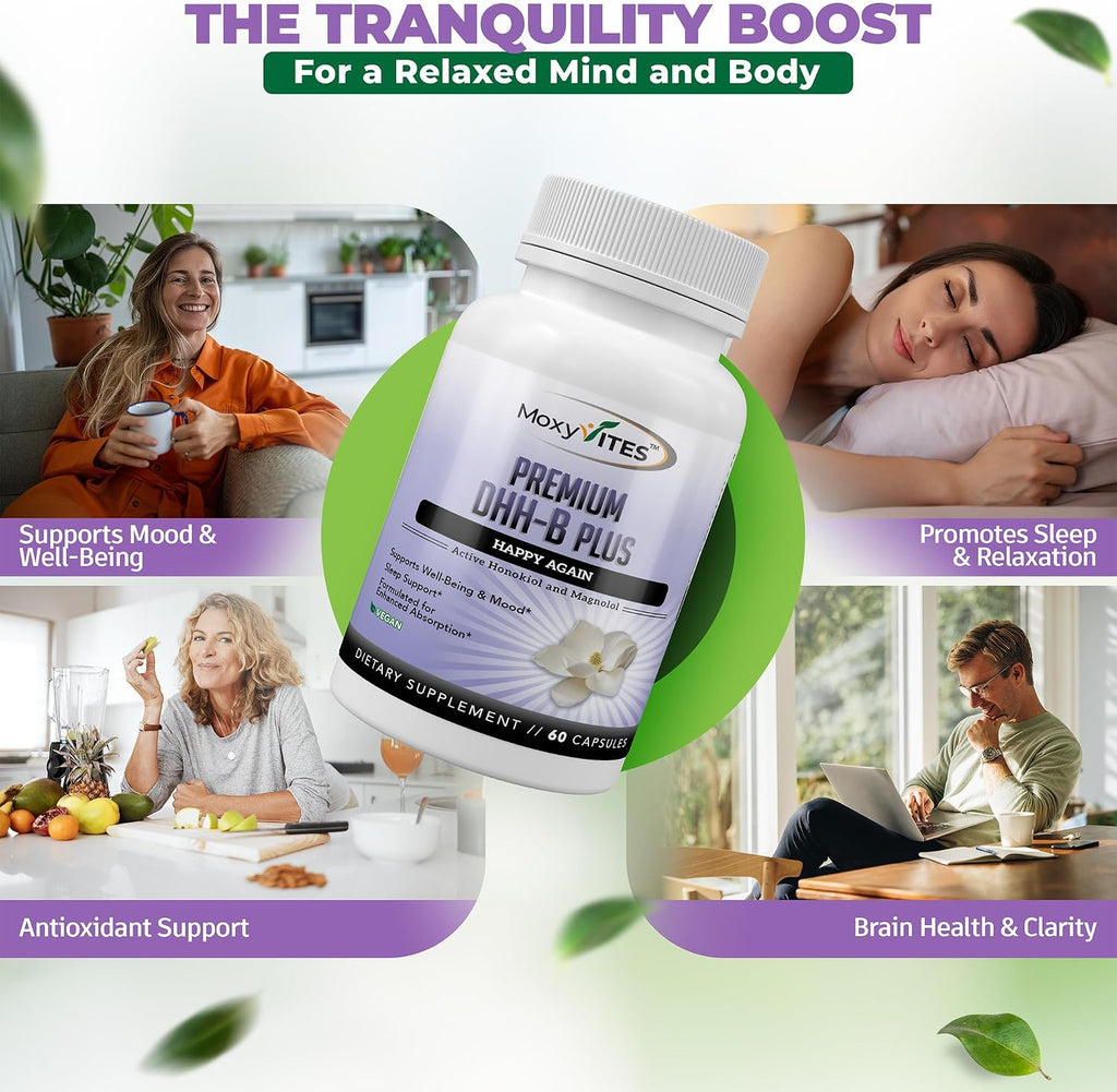MoxyVites DHH-B Supplement - Extracto Bioactivo de Corteza de Magnolia con Ashwagandha Orgánica, 60 Cápsulas Veganas