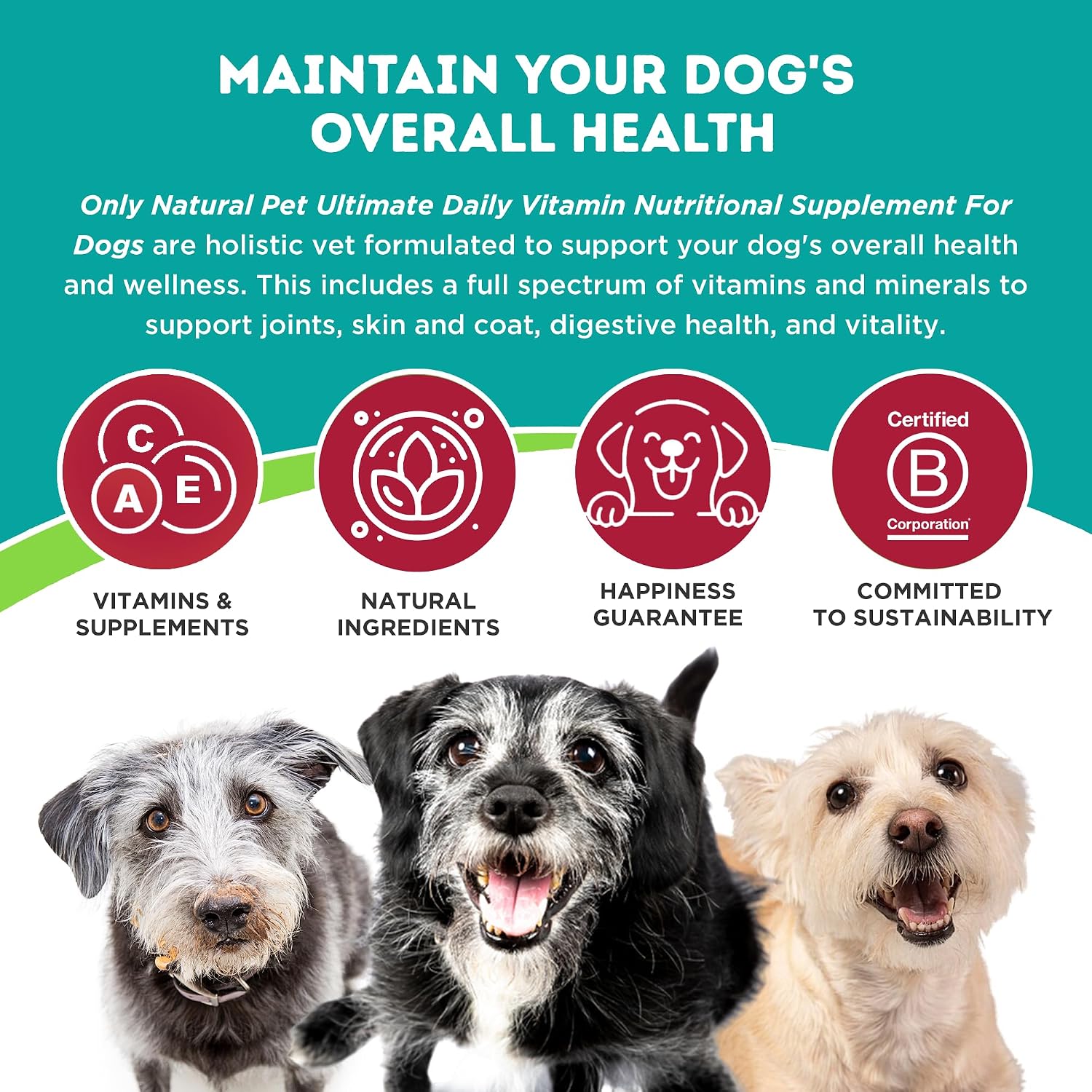 Only Natural Pet Ultimate Daily Vitamins - Complete Multivitamin for Dogs - 180 Chewable Tablets