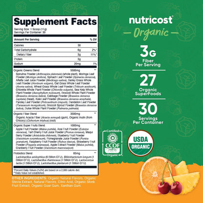 Nutricost Organic Super Greens Powder - Sabor Naranja Sunrise - 30 Raciones – Image 2