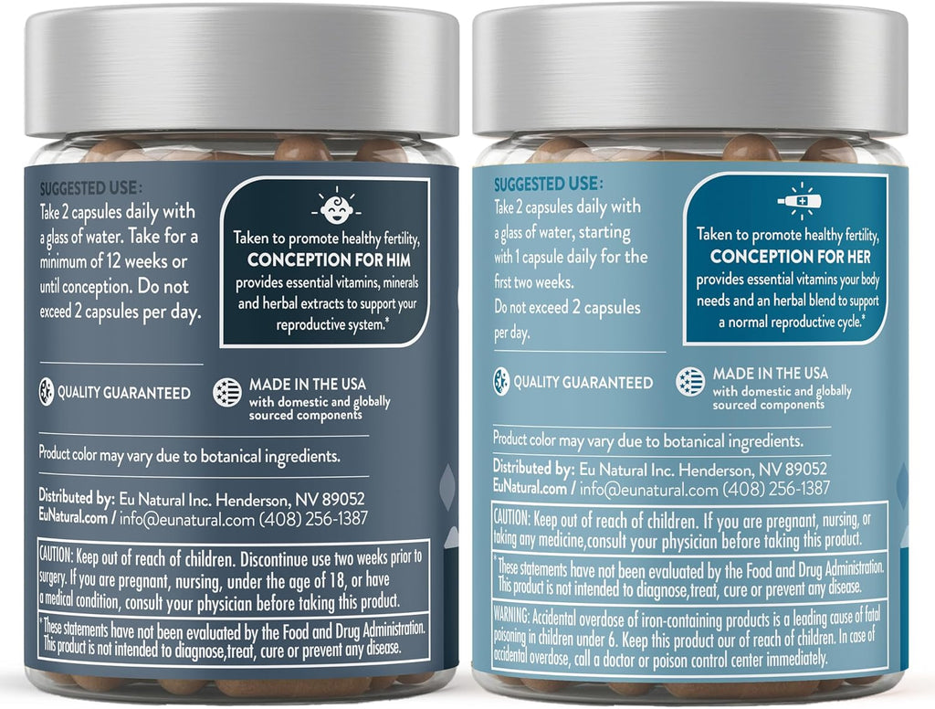 Conception for Her & Conception for Him Bundle - Suplementos de Fertilidad para Parejas - 120 Cápsulas Vegetarianas