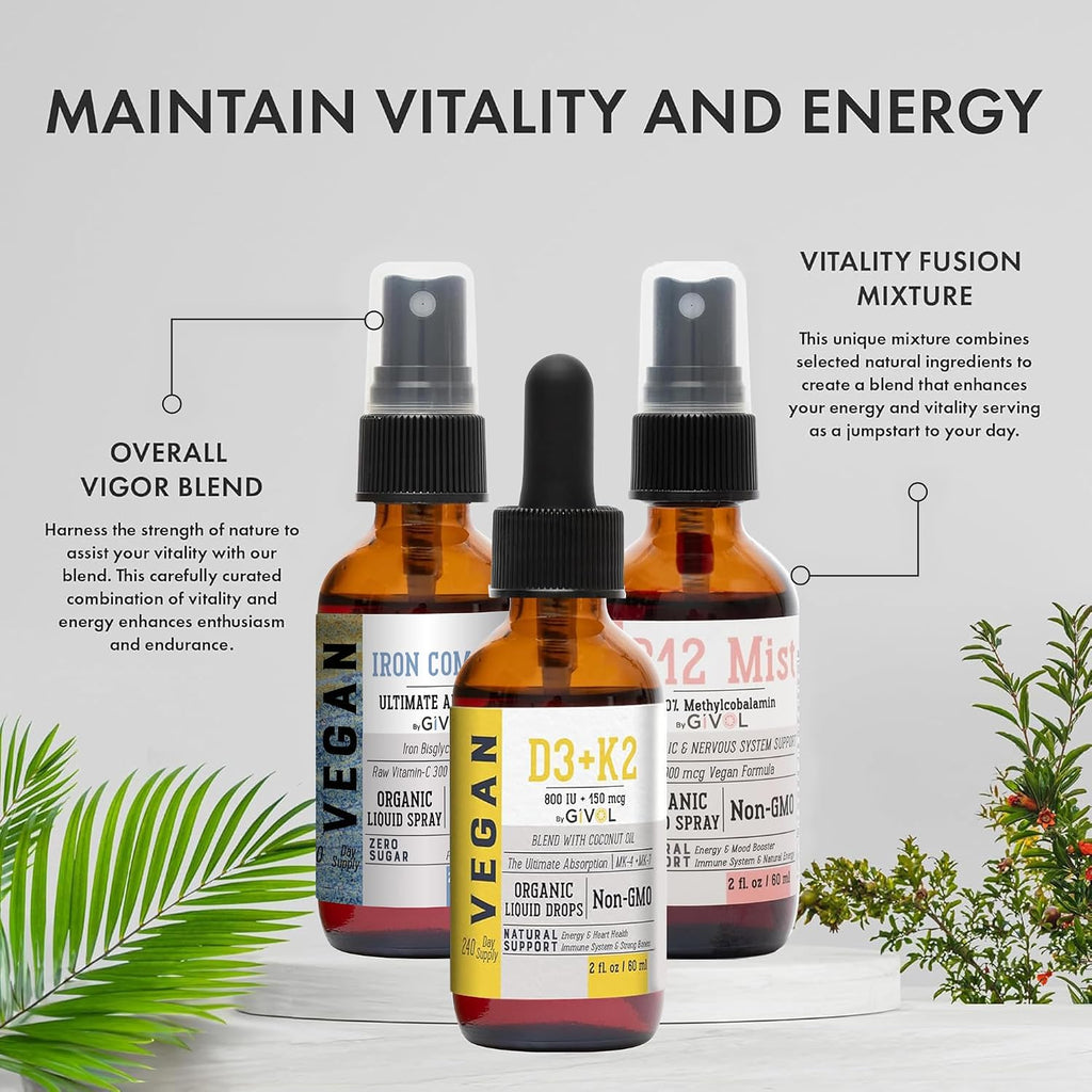 Energy & Vitality Bundle - Trío de Sprays Sublinguales: B12, Hierro y D3+K2 | GIVOL