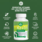 Whole Nature Vitamina D3 + K2 MK-7 con BioPerine - 5000 UI D3 + K2 MK-7 para Huesos - 60 Cápsulas Veganas