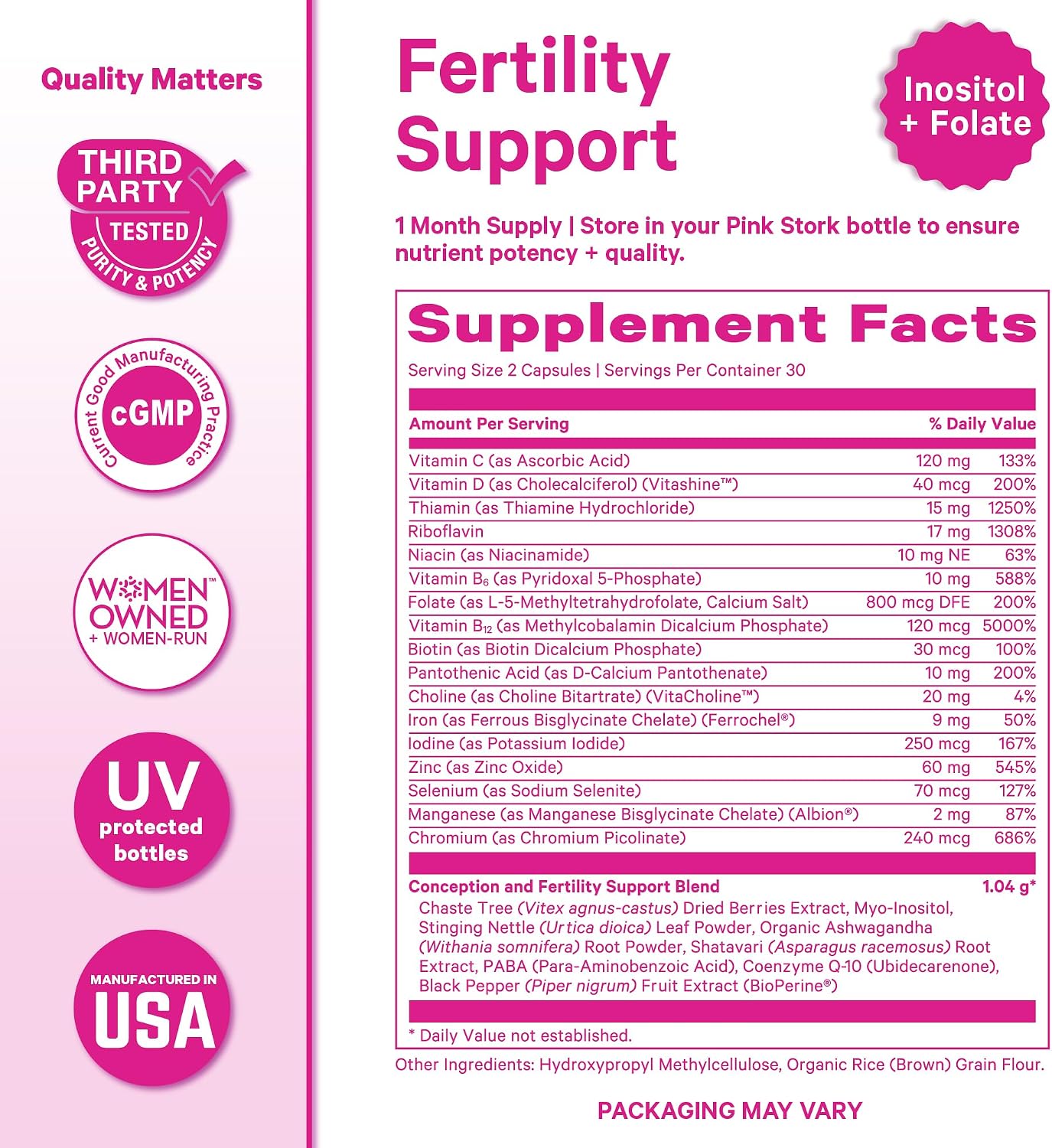 Pink Stork Pack de Fertilidad: Té de Concepción + Suplemento con Inositol, Vitex, Folato y Ashwagandha
