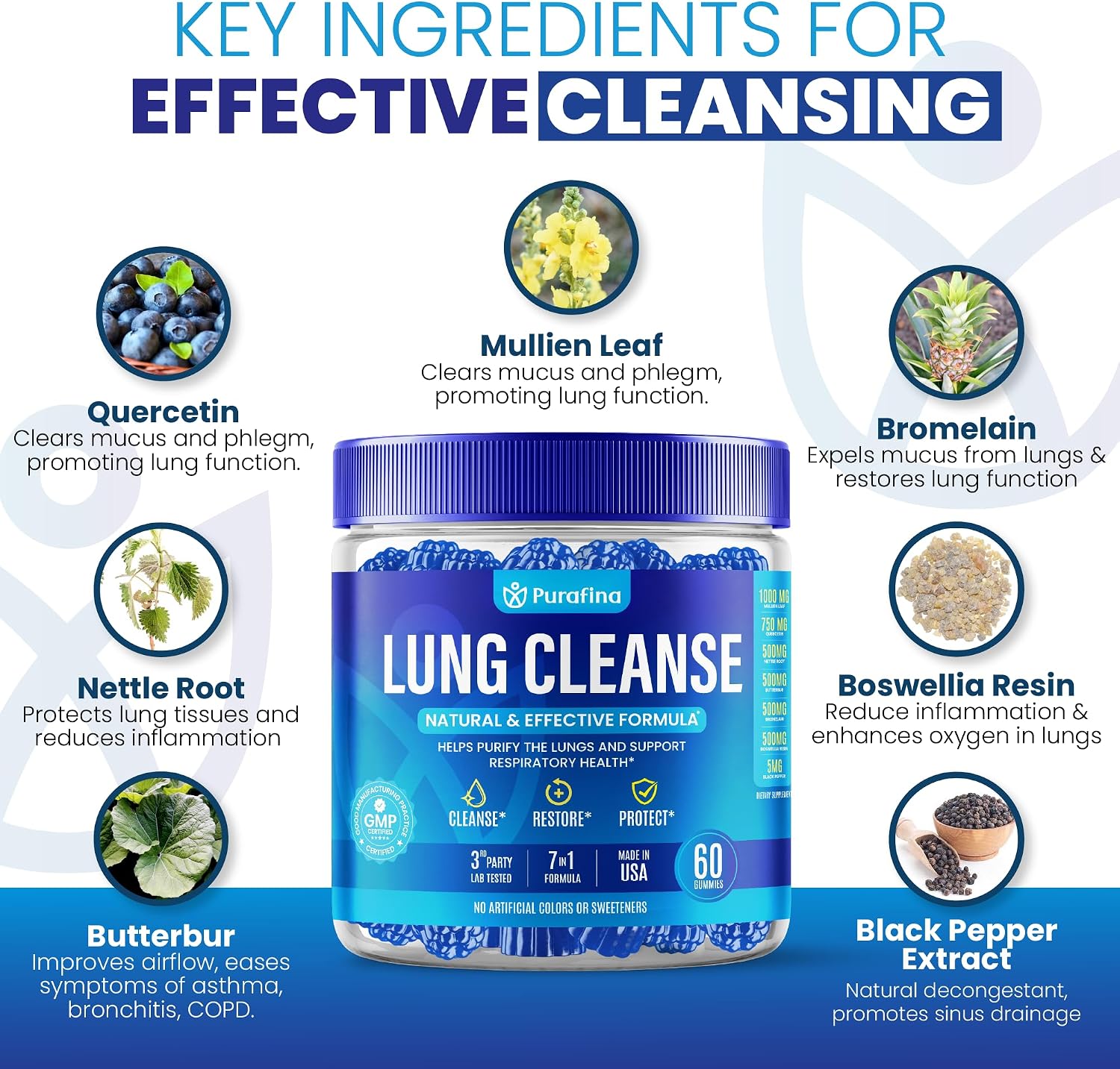 Purafina Lung Cleanse Gummies 7 en 1 - 60 Gominolas