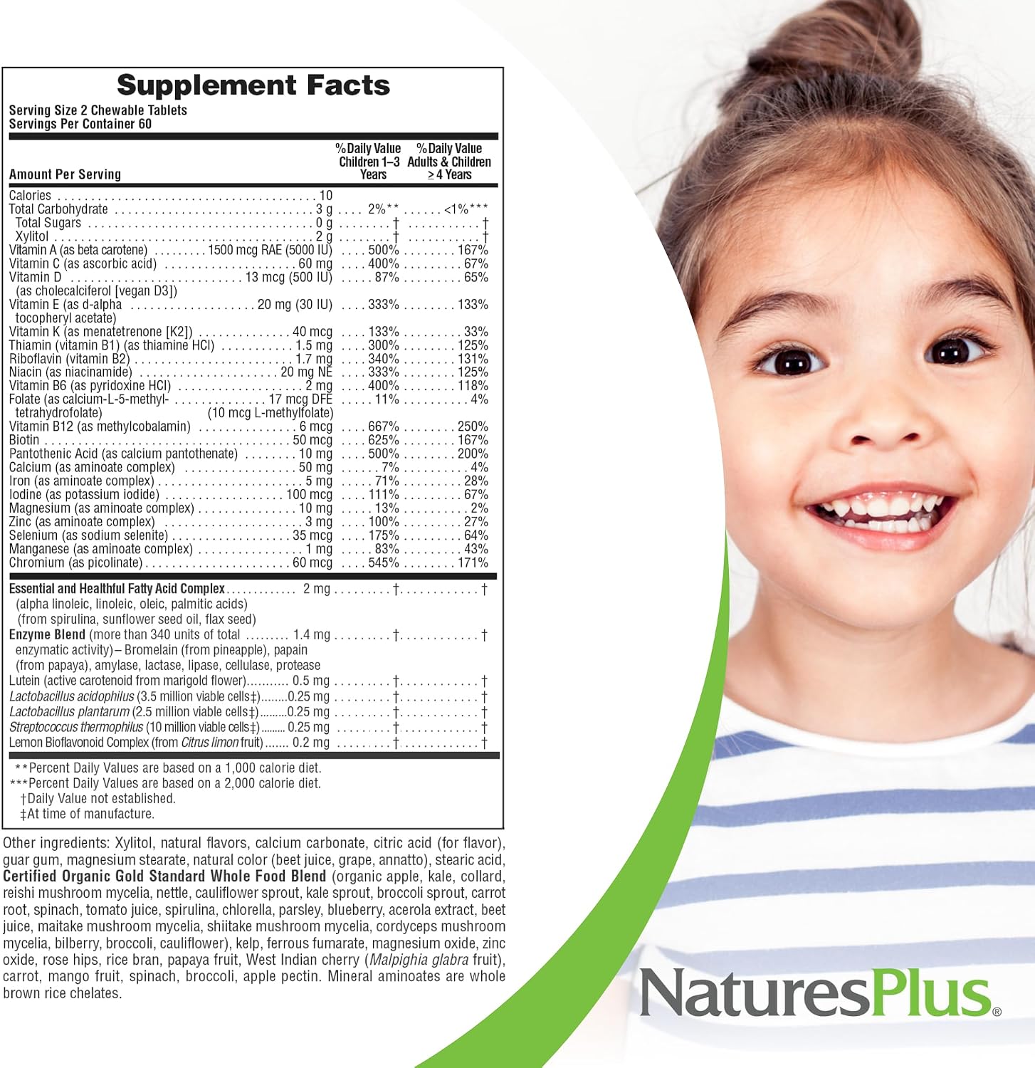 NaturesPlus Animal Parade Gold Children's Multivitamin - 120 Animal-Shaped Chewable Tablets - Cherry, Orange & Grape Flavors - Vegan, Gluten-Free