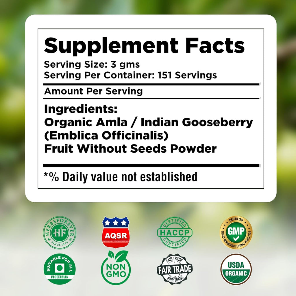 Herbsforever Amla Fruit (Seasonal Fresh, Seedless) Indian Gooseberry - Superfood, Antioxidants, Vitamin C | Wild Harvested - Non-GMO, Vegan | 454 g
