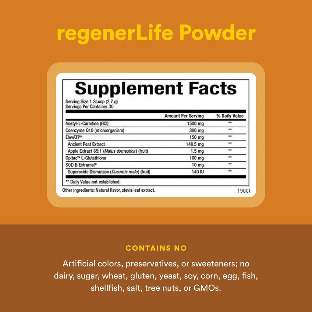 Natural Factors RegenerLife Powder - Mezcla para bebida de apoyo a la energía celular - Sabor tropical - 81 g