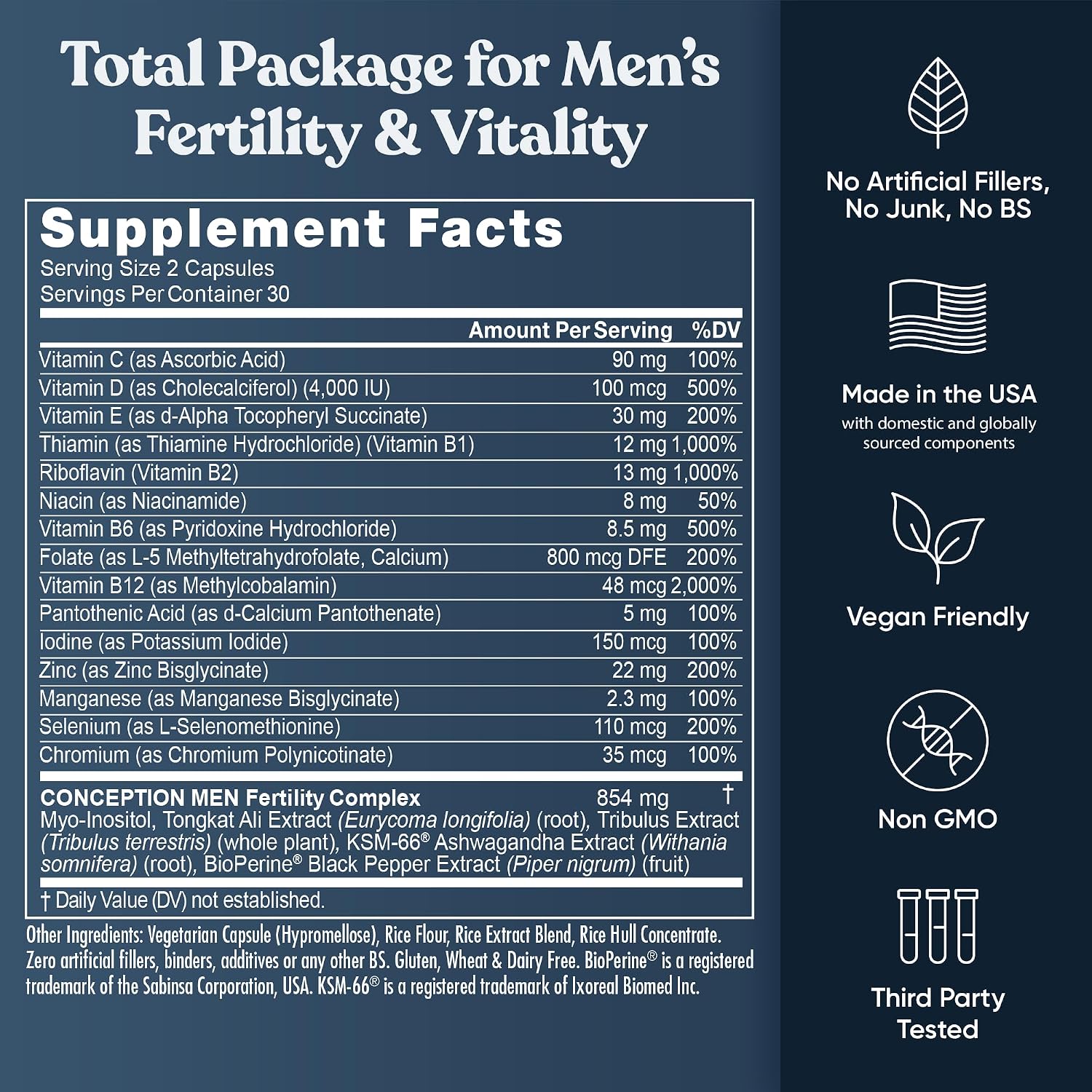 Eu Natural Conception for Him - Suplemento de Fertilidad Masculina, 60 Cápsulas Vegetales