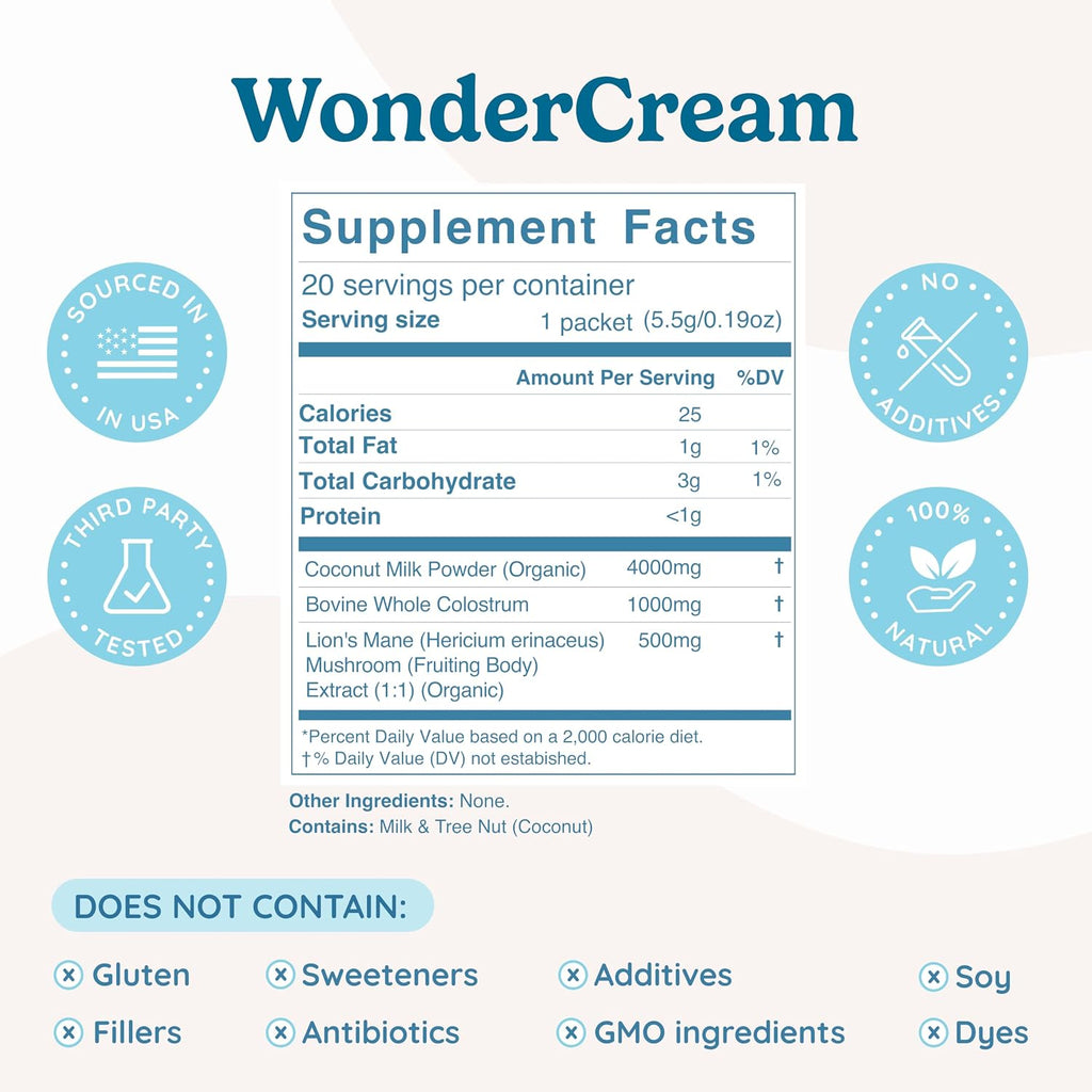 WONDERCOW WonderCream - Suplemento Cremoso con Calostro Bovino y Melena de León Orgánica