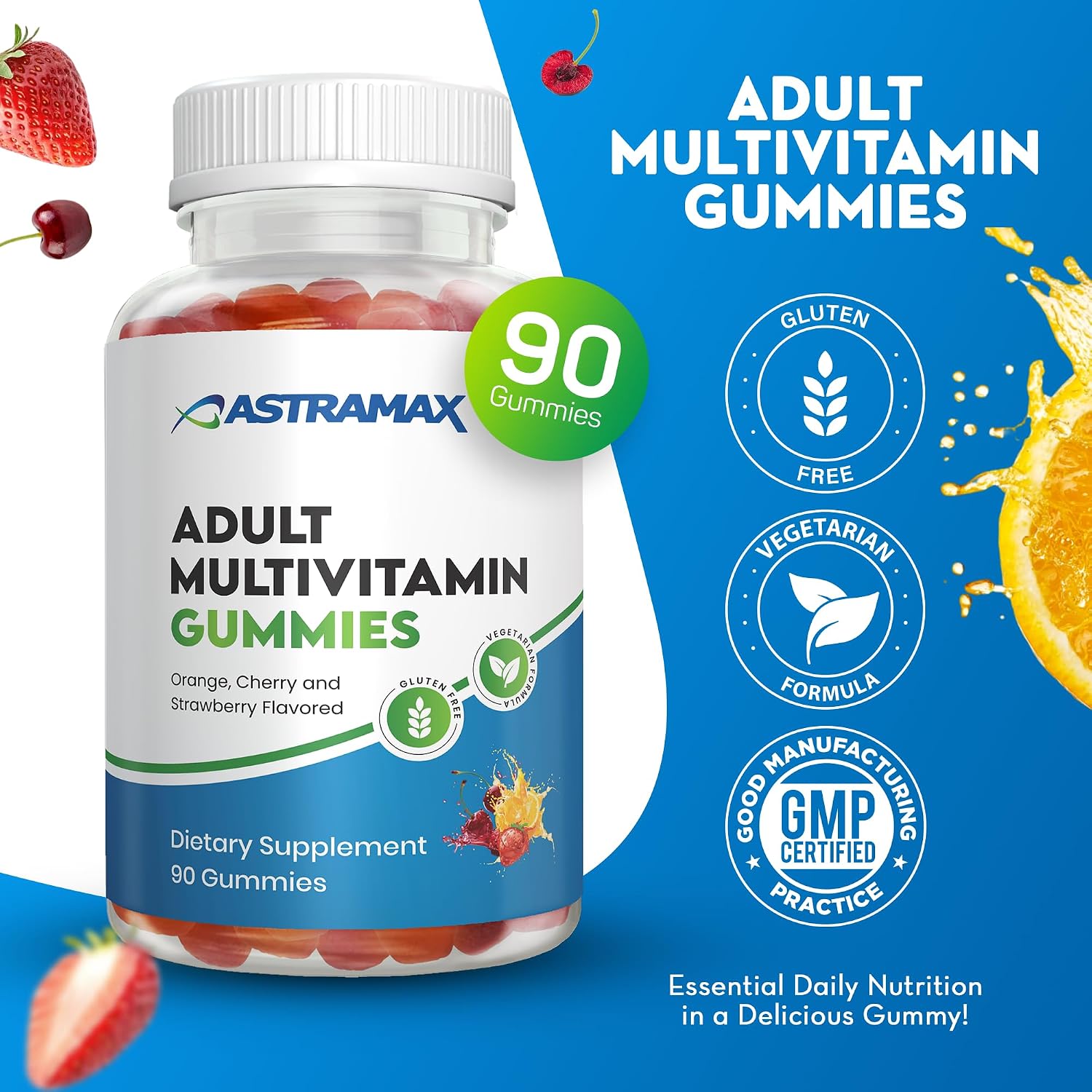 Astramax Multivitamínico en Gominolas para Adultos, 90 unidades - Sabores Naranja, Cereza y Fresa