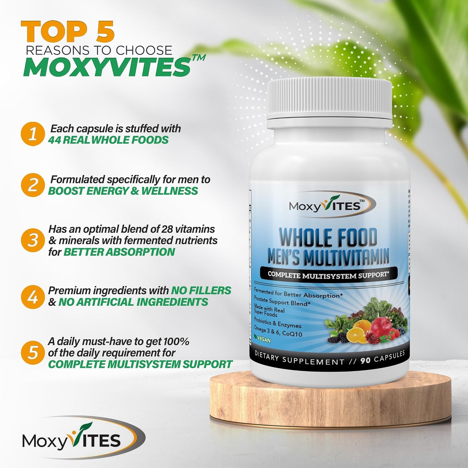 Methylated Men's Multivitamins - Multivitamínico Diario para Hombres con 44 Alimentos Orgánicos Integrales y Nutrientes Fermentados
