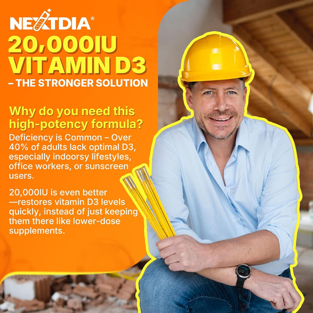 Nextdia Vitamina D3 20.000 UI + K2 (MK-4 y MK-7) 200mcg + Citrato de Calcio - Cápsulas blandas, 2 Paquetes (240 cápsulas)