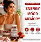 O Nutritions Complejo B Gominolas Veganas con Vitamina B12, Biotina, Folato, Vitamina C – Energía, Estado de Ánimo, Memoria y Enfoque – Apoyo para Cabello, Piel y Uñas – Fresa, 60 Gominolas