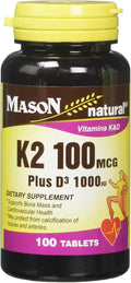 Mason Natural Vitamina K2 100 mcg + D3 1000 UI, 300 comprimidos (3 envases)
