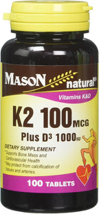 Mason Natural Vitamina K2 100 mcg + D3 1000 UI, 300 comprimidos (3 envases)