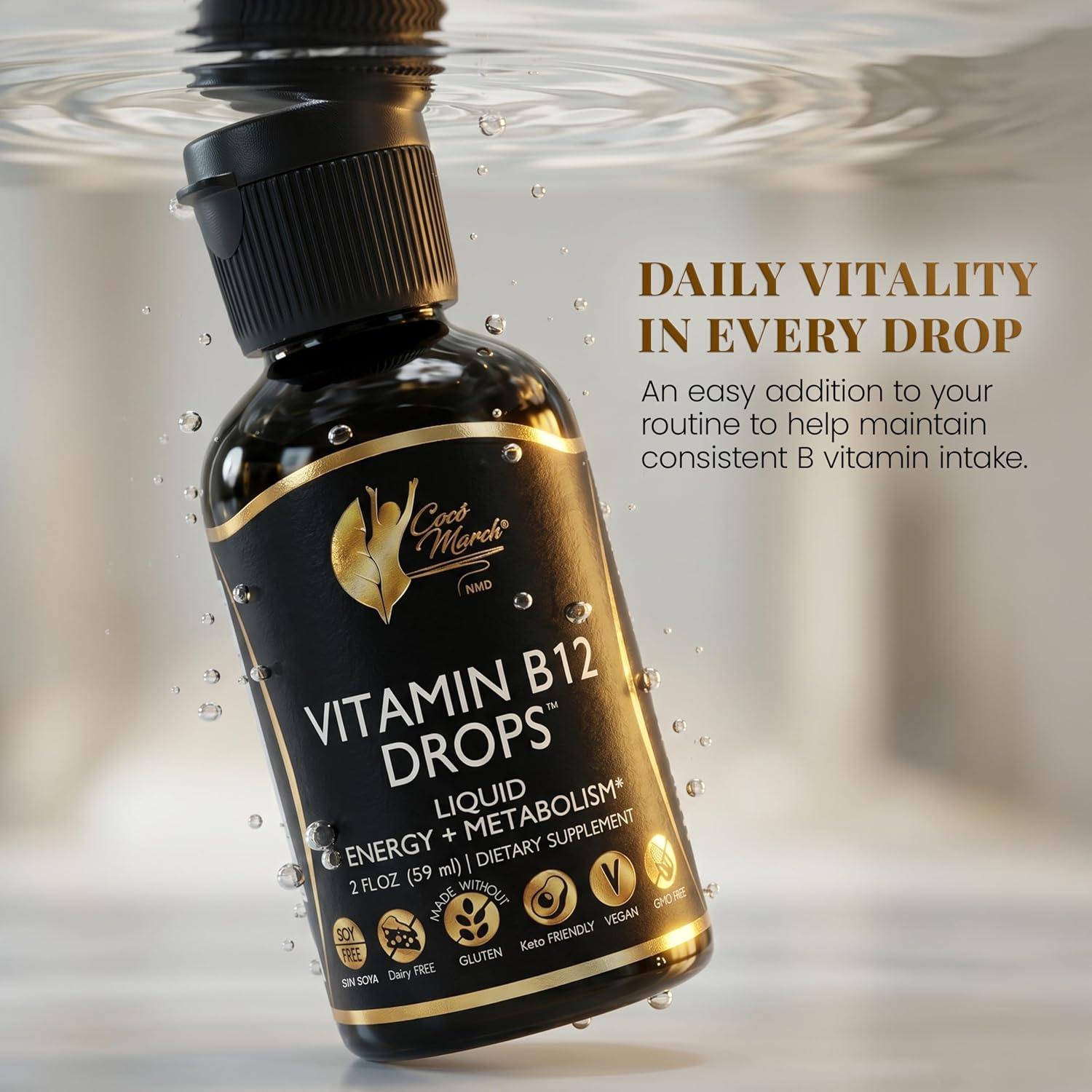 Cocó March N.M.D Liquid Vitamin B12 Drops with B1, B2, B6, B12 & Vitamin C – Energy, Metabolism & Immune Support – Vitamins for Women & Men – Vegan, Gluten Free, Soy & Dairy Free – 2 Fl Oz (59 mL)