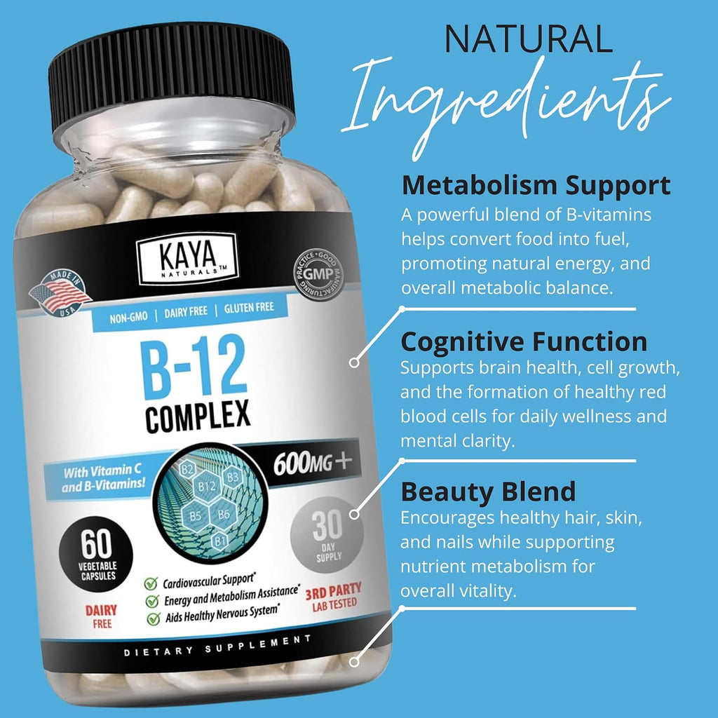 Kaya Naturals Complejo B-12 - Multivitamínico para Mujeres y Hombres - 60 Comprimidos