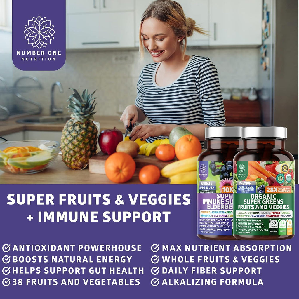 N1N Premium Organic Super Fruits & Veggies + Immune Support - 120 Cápsulas
