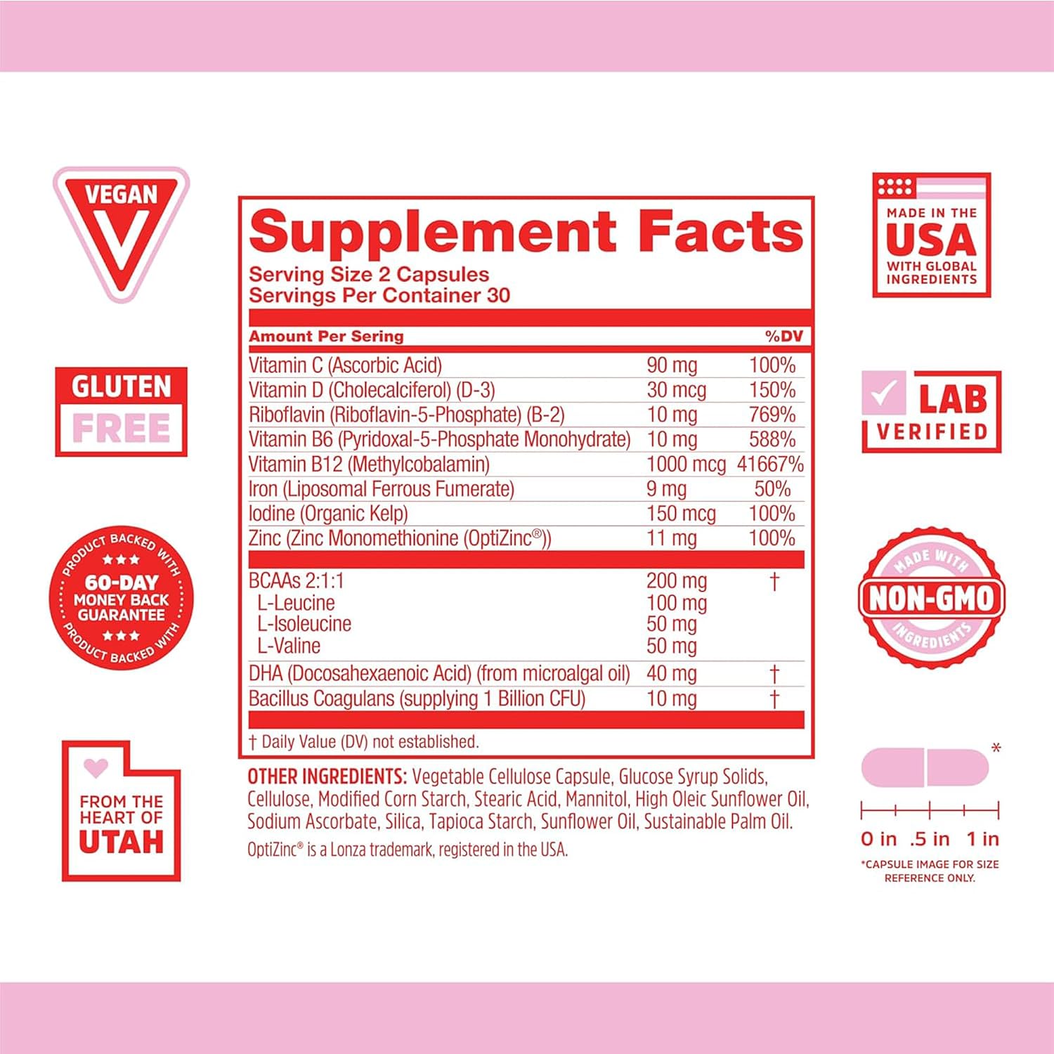 Zhou Multivitamínico Vegano para Mujeres y Hombres, Suplemento Diario con Hierro y Zinc - 60 Cápsulas Vegetales