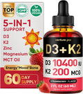 Venture Pal 5-en-1 Gotas de Vitamina D3 K2 - 10.000 UI D3 y 200 mcg K2 (MK-7) con Magnesio, Zinc y Aceite MCT - 60 ml, 60 Días
